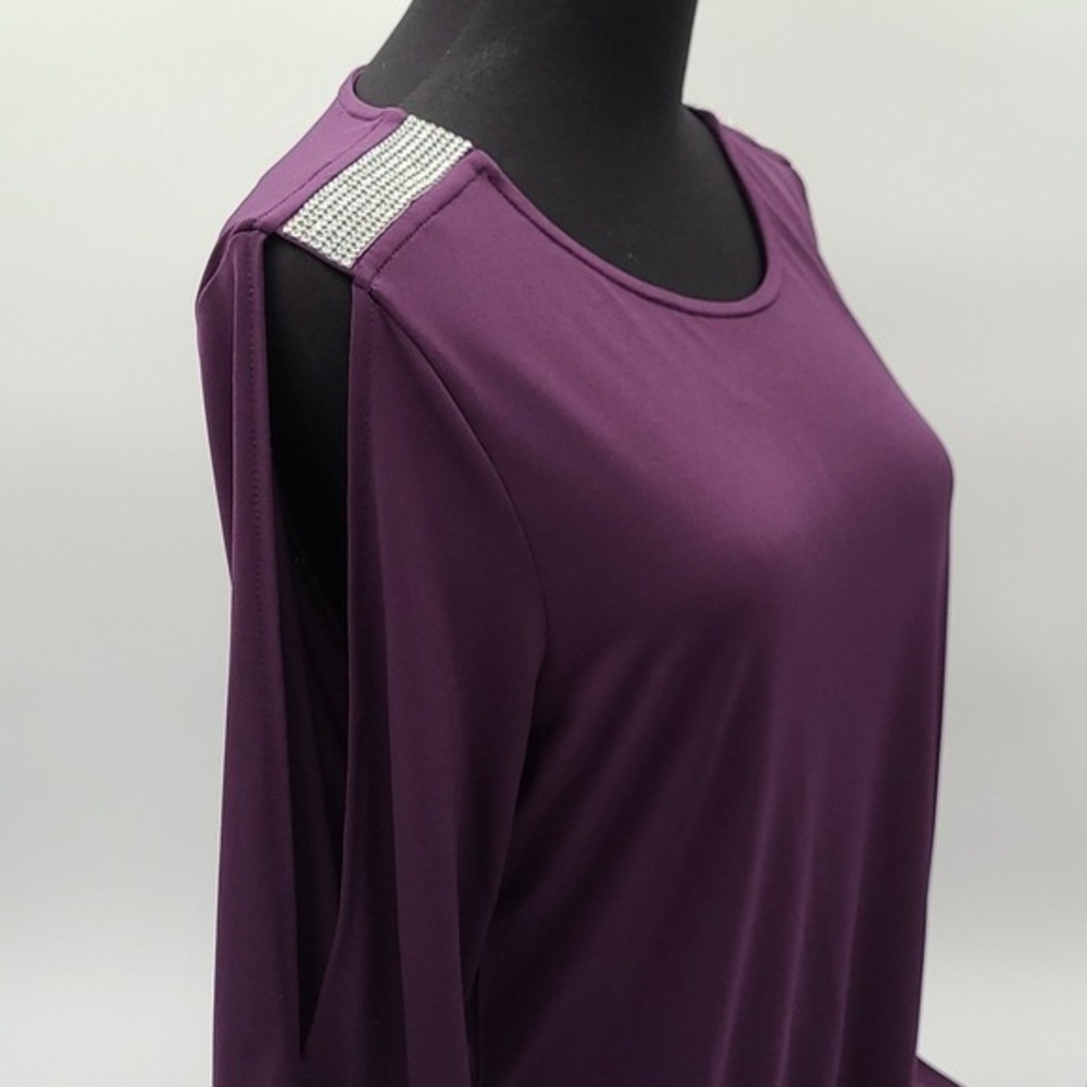 Venus Womens Plum Purple Cold Shoulder Rhinestone Embellished Blouse Top Medium